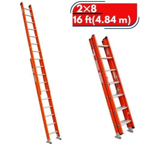 2 by 8 fibreglass extension ladder - Front View