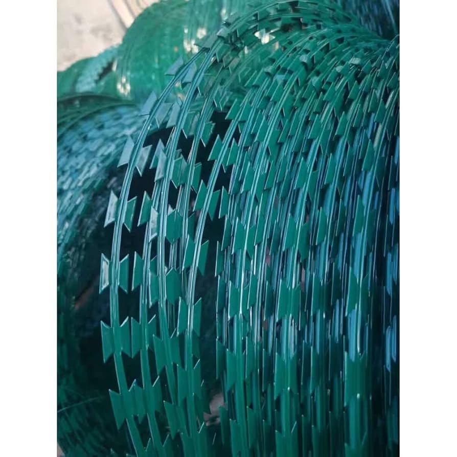 450mm double galvanized green razor wire - Front View